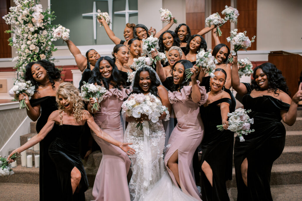 Shreveport Bride with her bridesmaids after the wedding ceremony. 